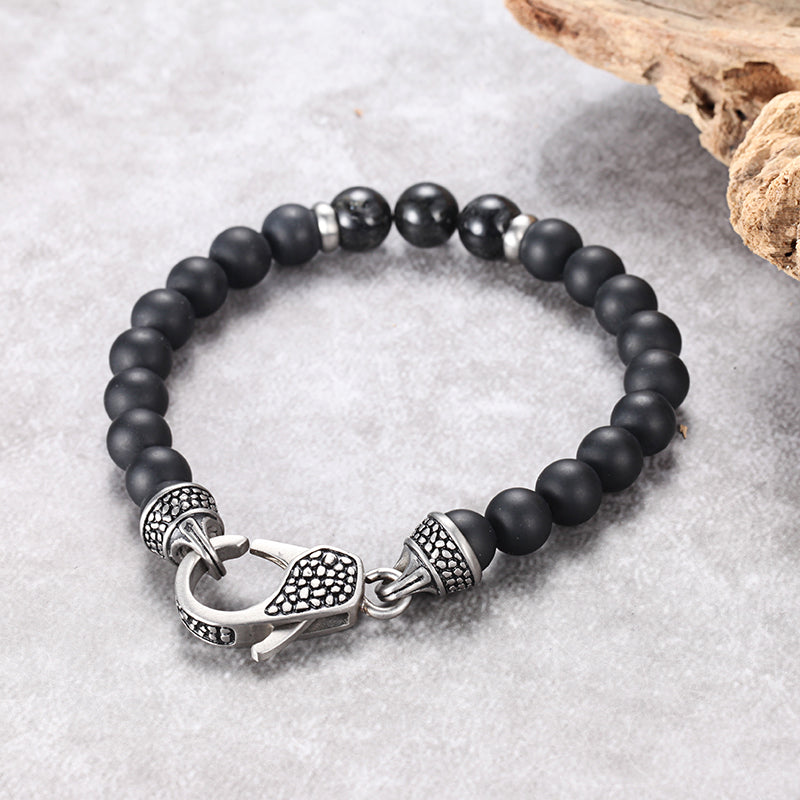 Men's Beaded Bracelet with Onyx and Tourmalated Quartz - KINGKA Jewelry