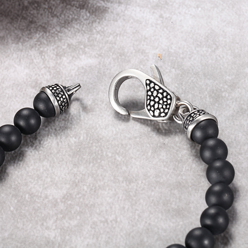Men's Beaded Bracelet with Onyx and Tourmalated Quartz - KINGKA Jewelry
