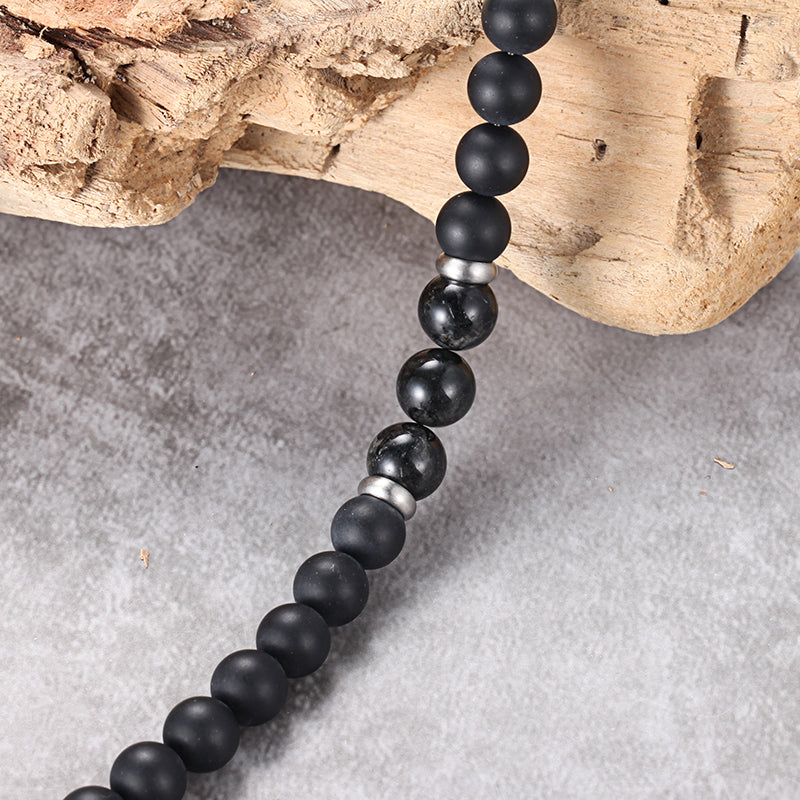 Men's Beaded Bracelet with Onyx and Tourmalated Quartz - KINGKA Jewelry