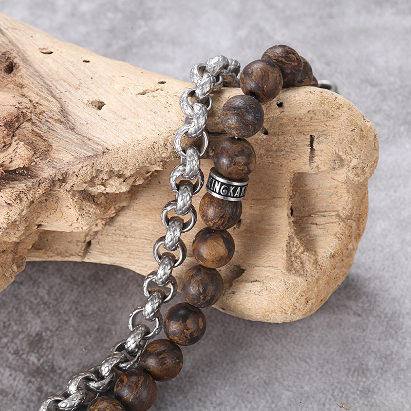 Men's Wrap-Around Bracelet with Stones, Cable Chain - KINGKA Jewelry
