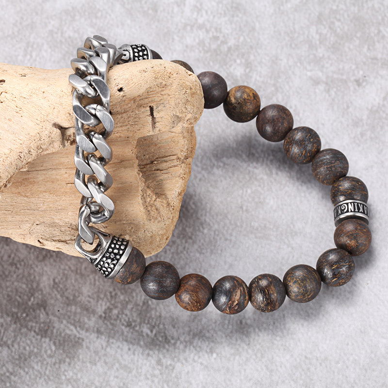 Men's Beaded Curb Chain Bracelet - KINGKA Jewelry