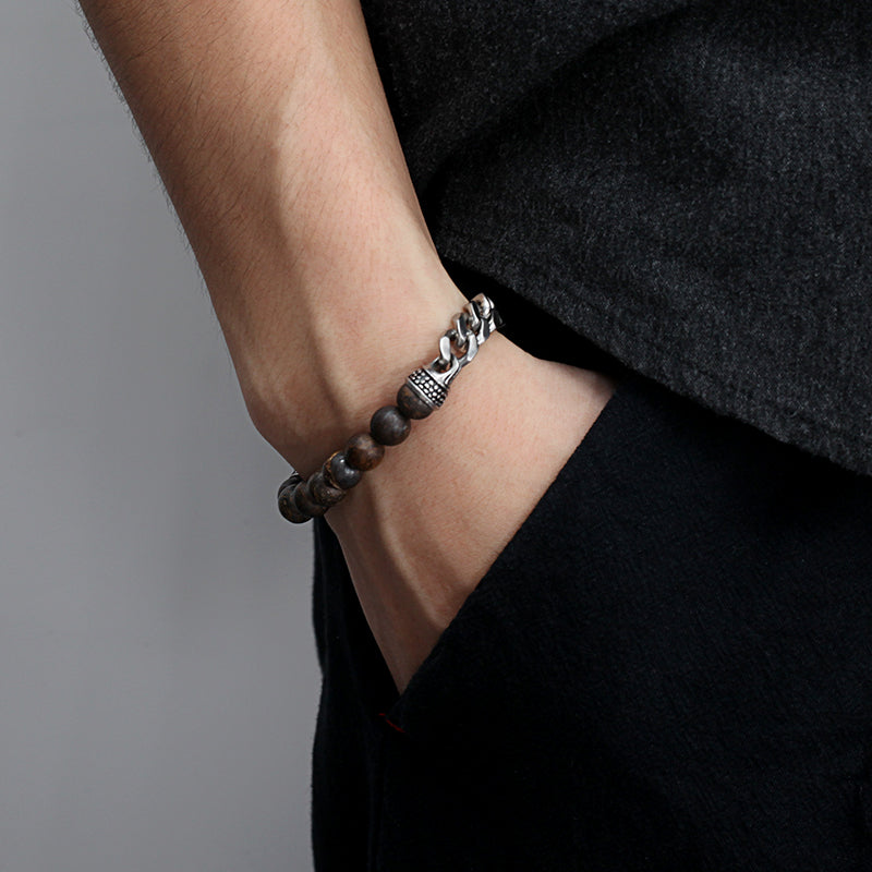 Men's Beaded Curb Chain Bracelet - KINGKA Jewelry