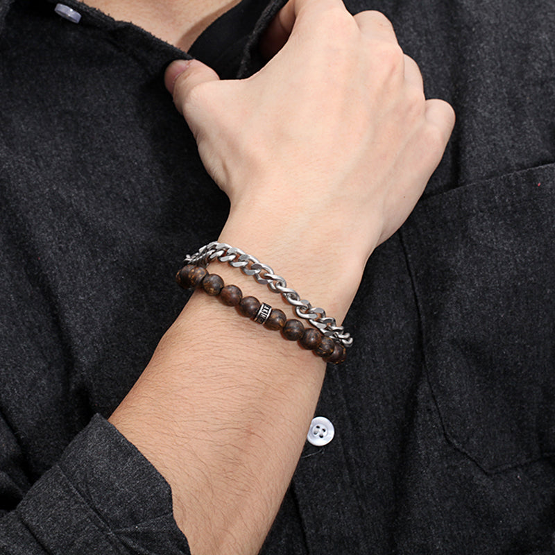 Men's Wrap-Around Bracelet with Stones, Curb Chain - KINGKA Jewelry