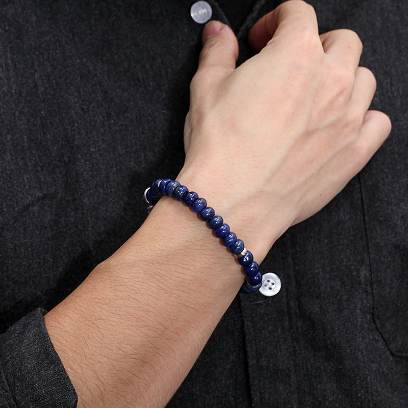 Men's Beaded Bracelet with Abacus Shape Lapis, Reptile Clasp - KINGKA Jewelry
