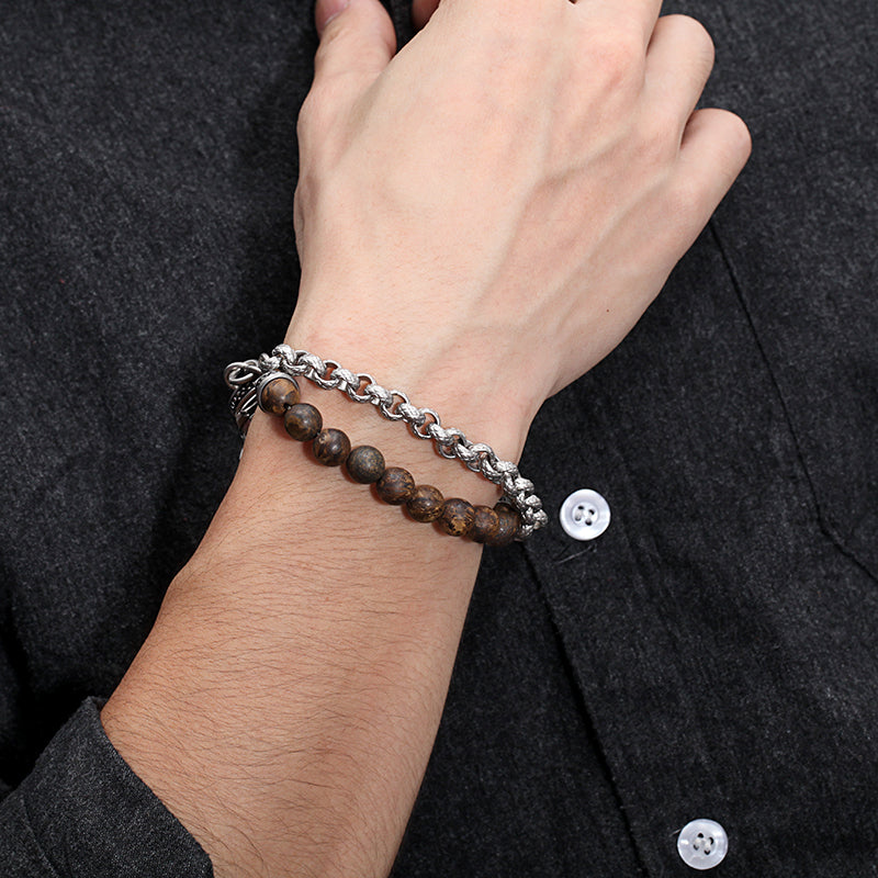 Men's Wrap-Around Bracelet with Stones, Cable Chain - KINGKA Jewelry