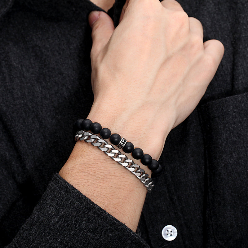 Men's Wrap-Around Bracelet with Stones, Curb Chain - KINGKA Jewelry