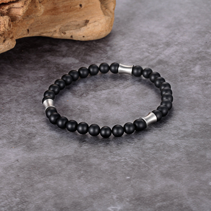 Men's Wristband with Onyx, Stainless Steel Tube - KINGKA Jewelry