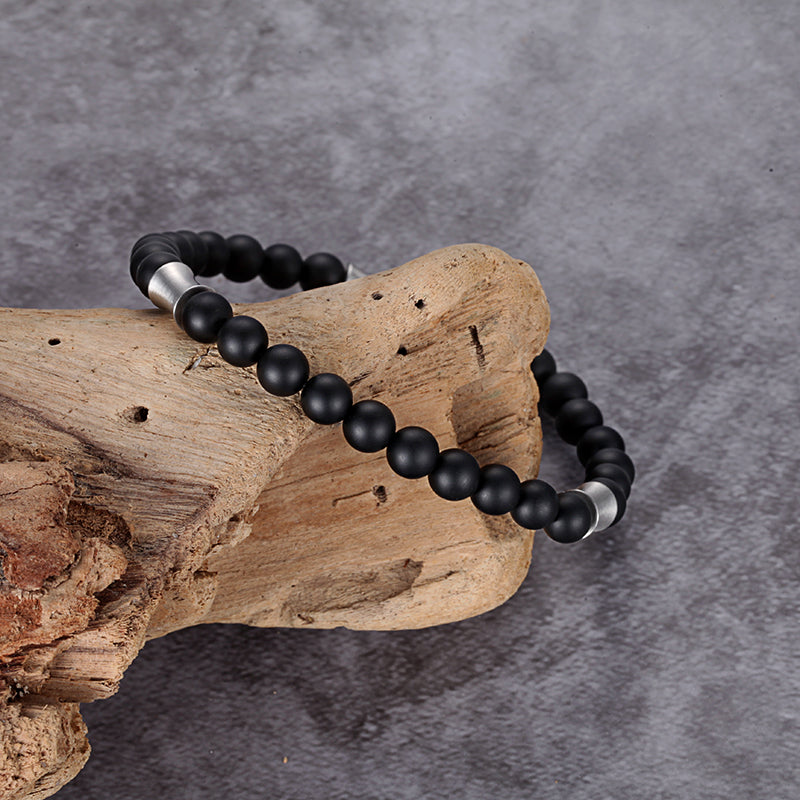 Men's Wristband with Onyx, Stainless Steel Tube - KINGKA Jewelry