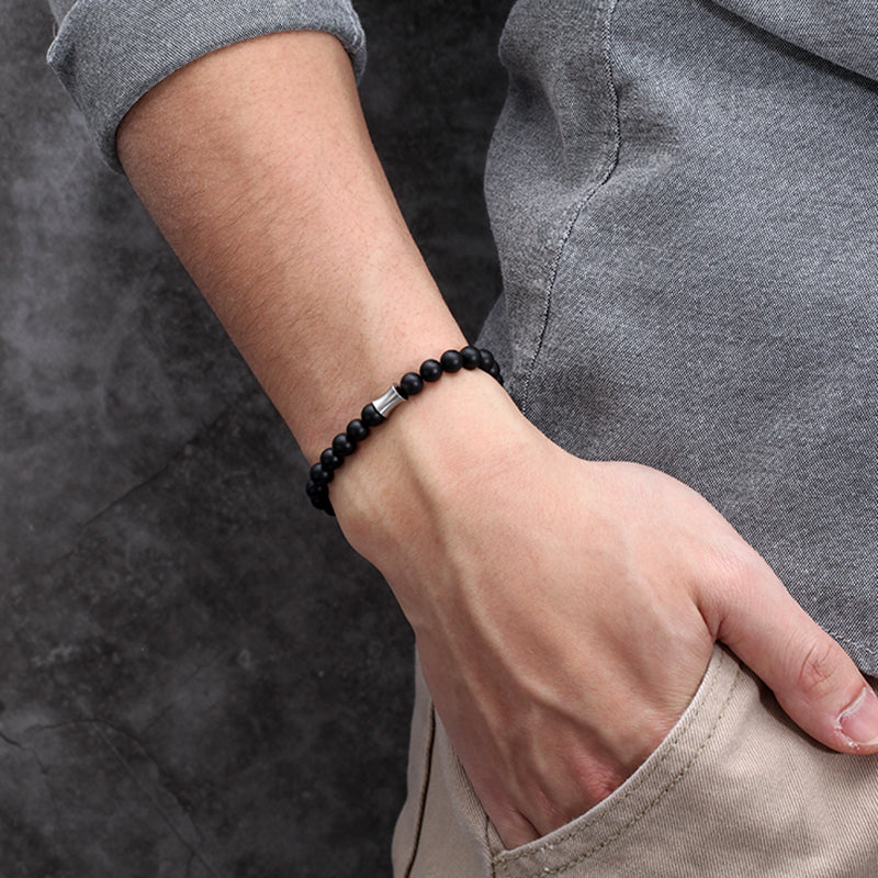 Men's Wristband with Onyx, Stainless Steel Tube - KINGKA Jewelry