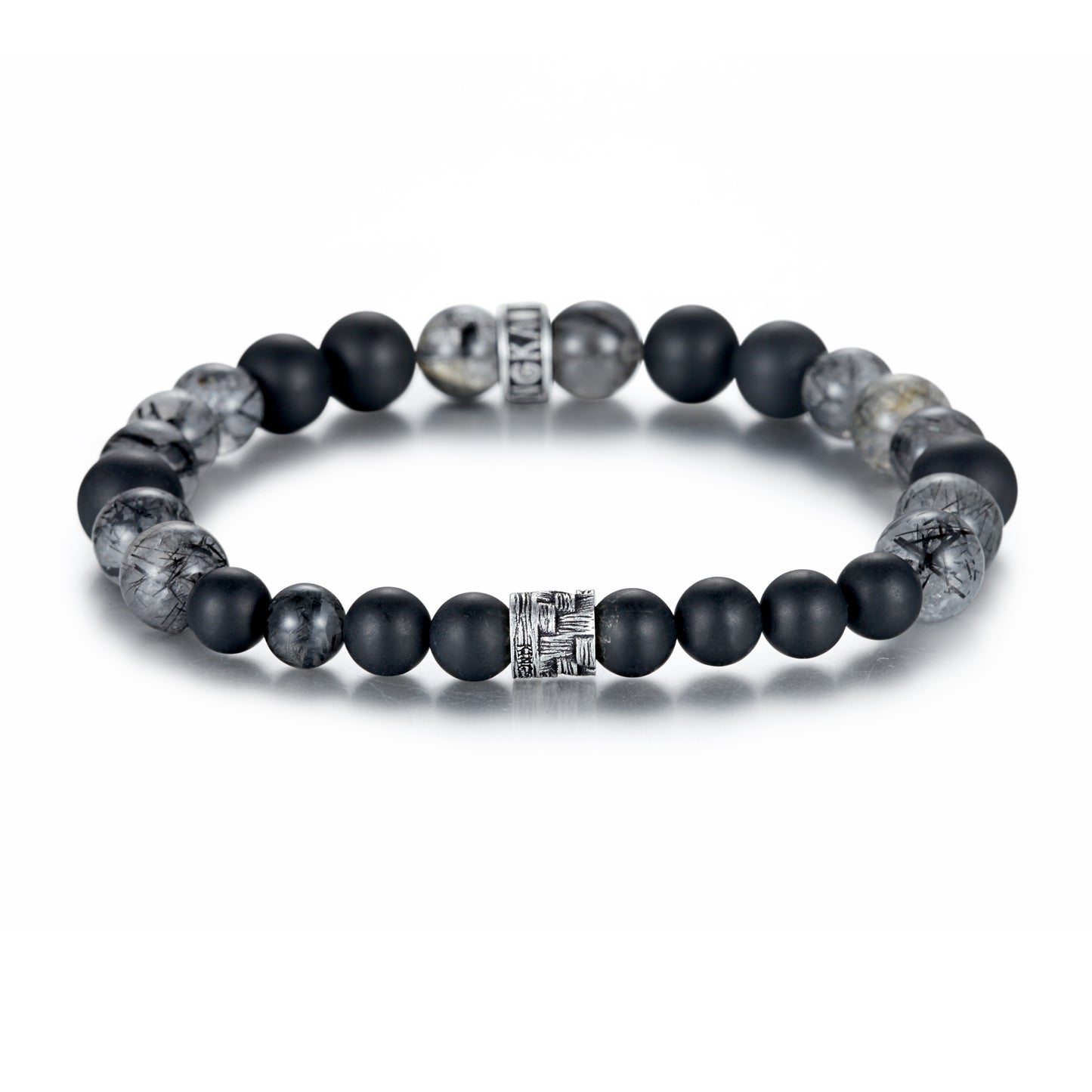 Men's Wristband with Onyx, Tourmalated Quartz - KINGKA Jewelry