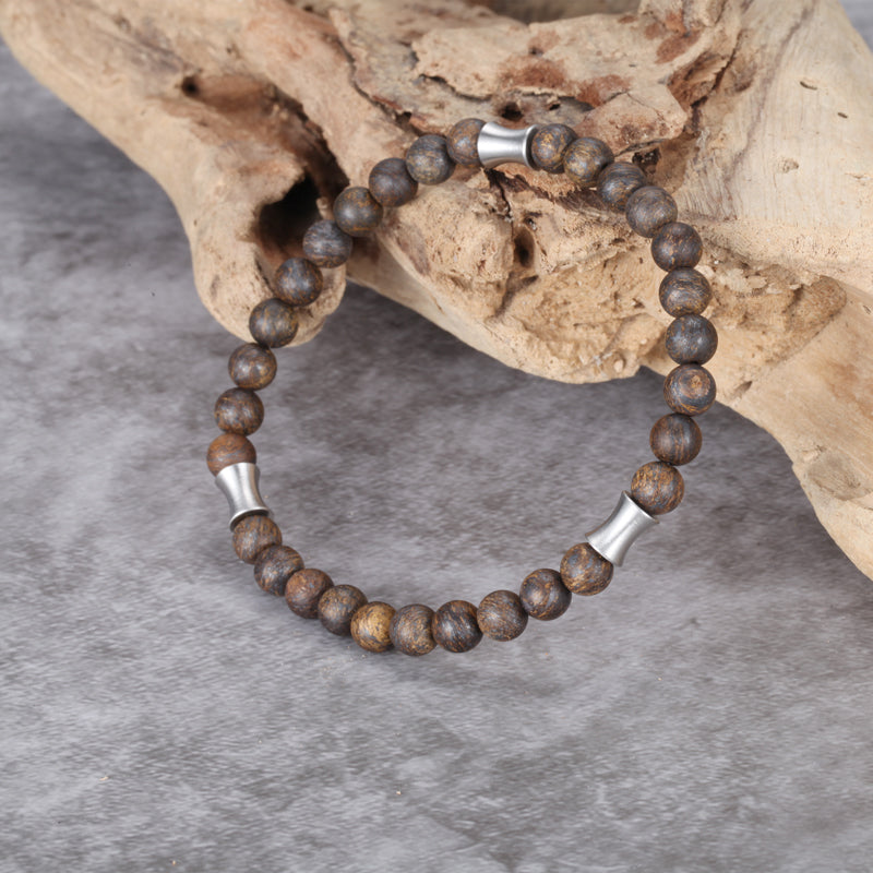 Men's Wristband with Bronzite, Stainless Steel Tube - KINGKA Jewelry