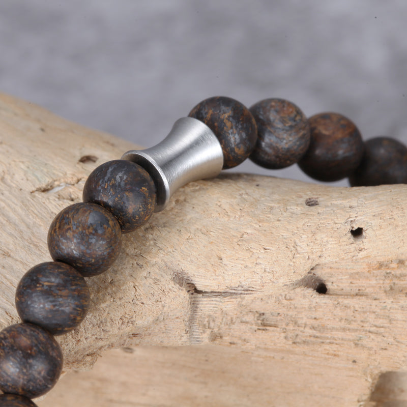 Men's Wristband with Bronzite, Stainless Steel Tube - KINGKA Jewelry