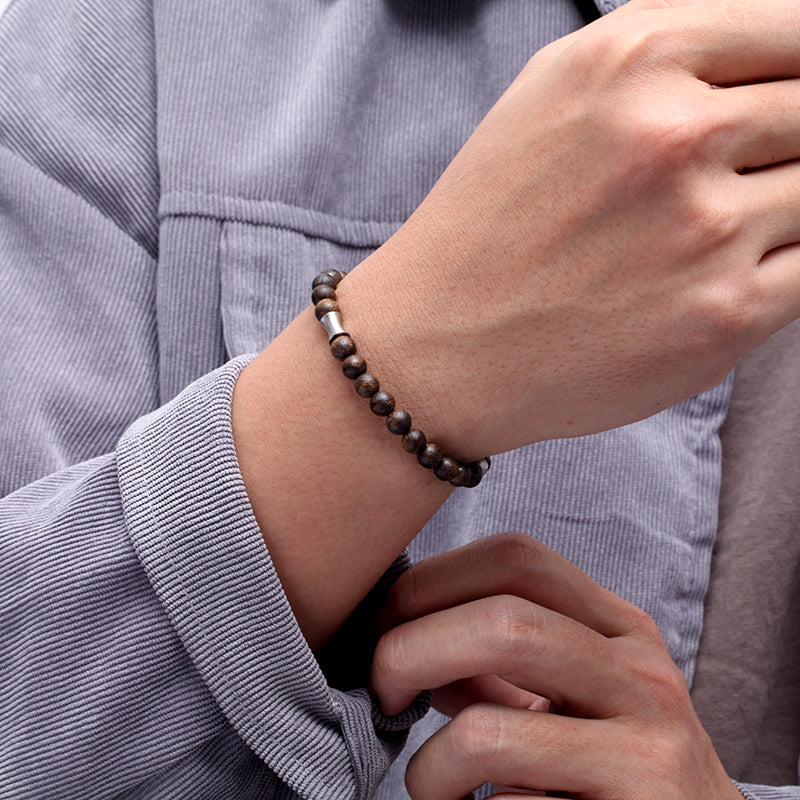 Men's Wristband with Bronzite, Stainless Steel Tube - KINGKA Jewelry