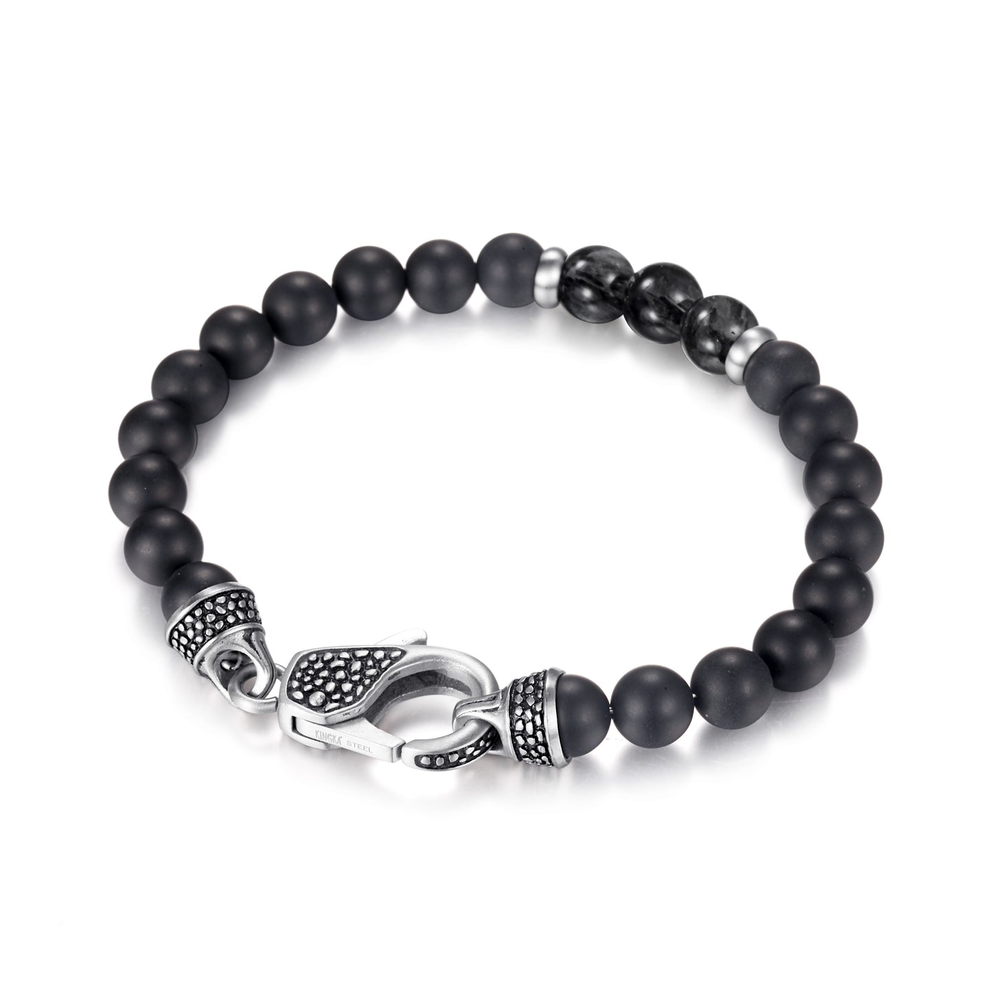 Men's Beaded Bracelet with Onyx and Tourmalated Quartz - KINGKA Jewelry