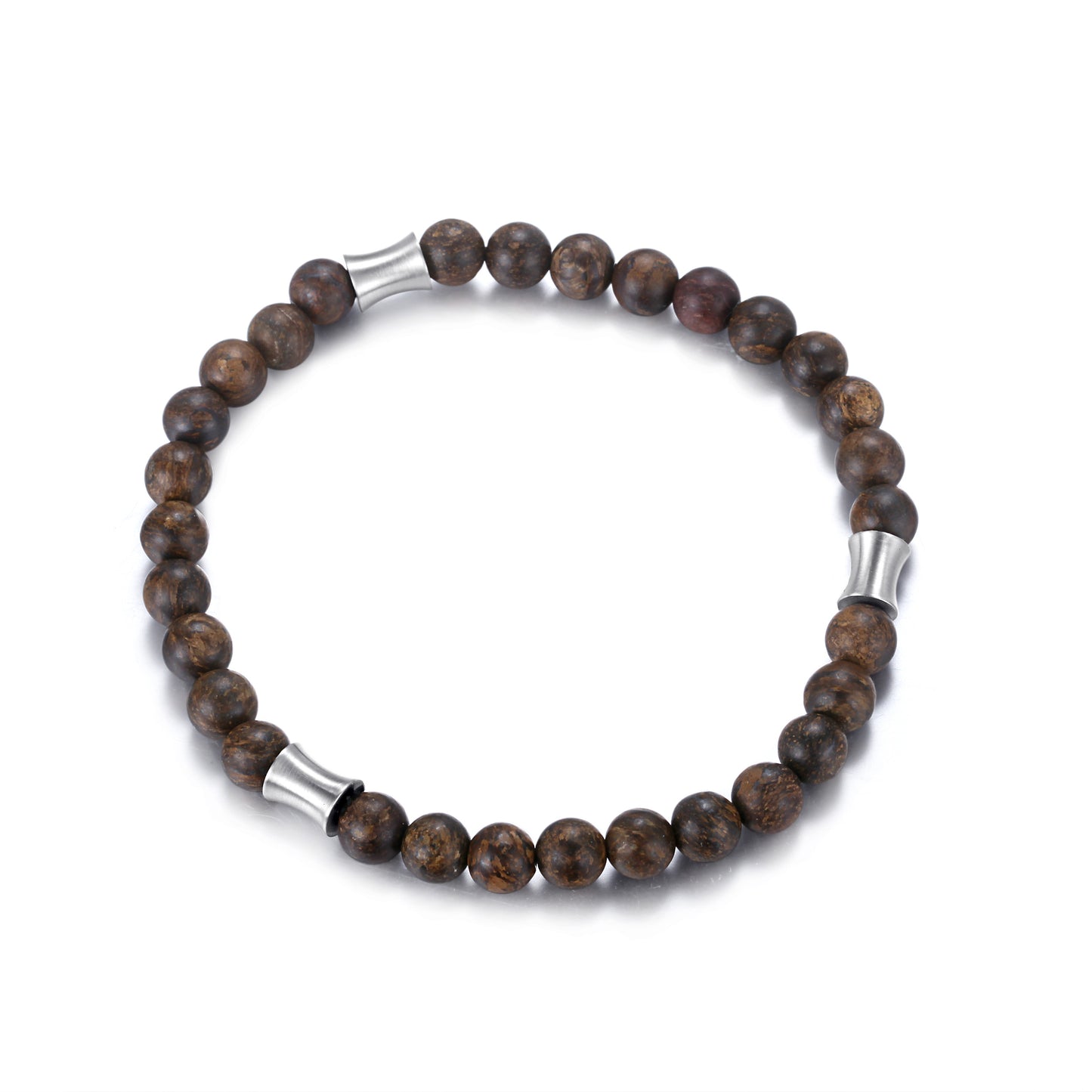 Men's Wristband with Bronzite, Stainless Steel Tube - KINGKA Jewelry