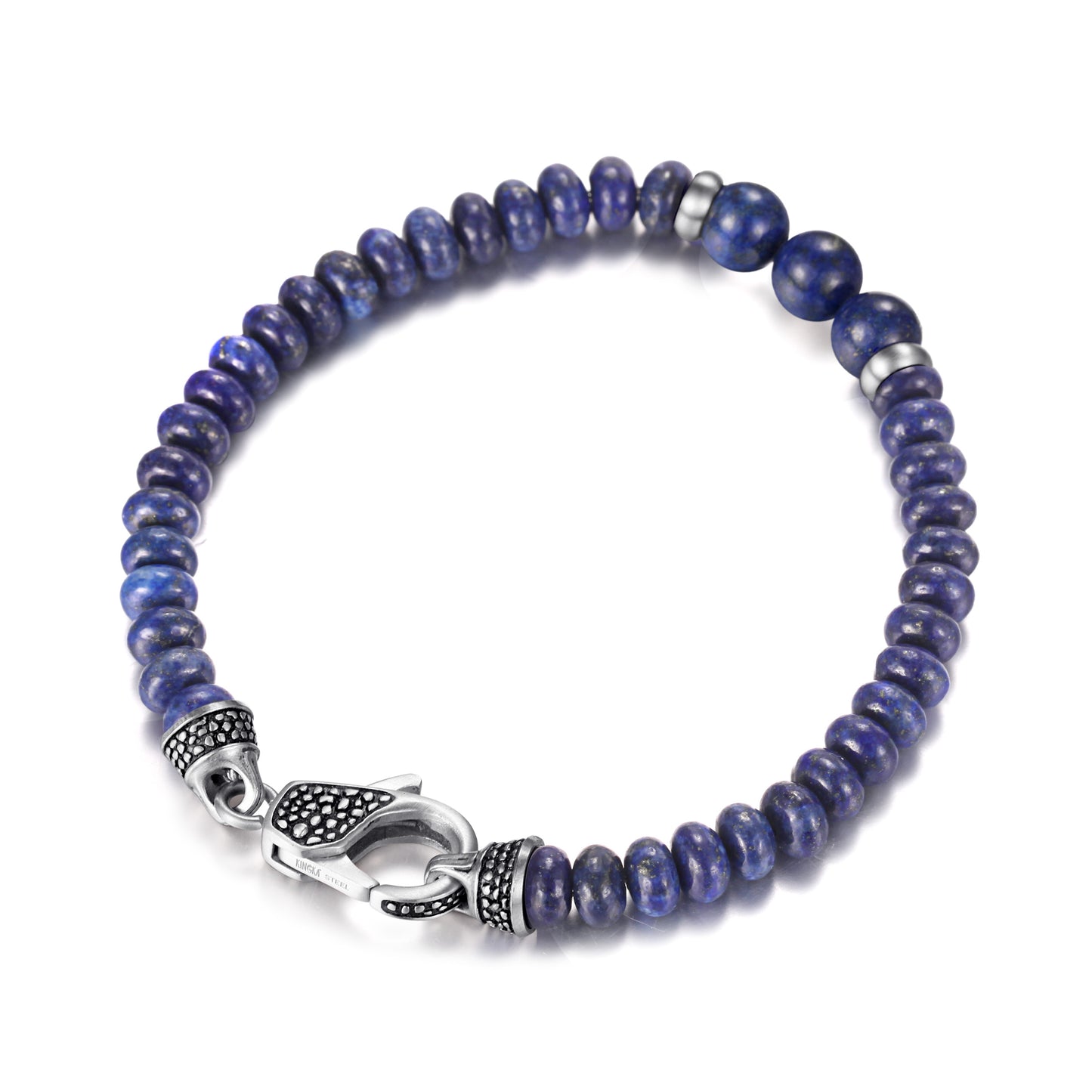 Men's Beaded Bracelet with Abacus Shape Lapis, Reptile Clasp - KINGKA Jewelry
