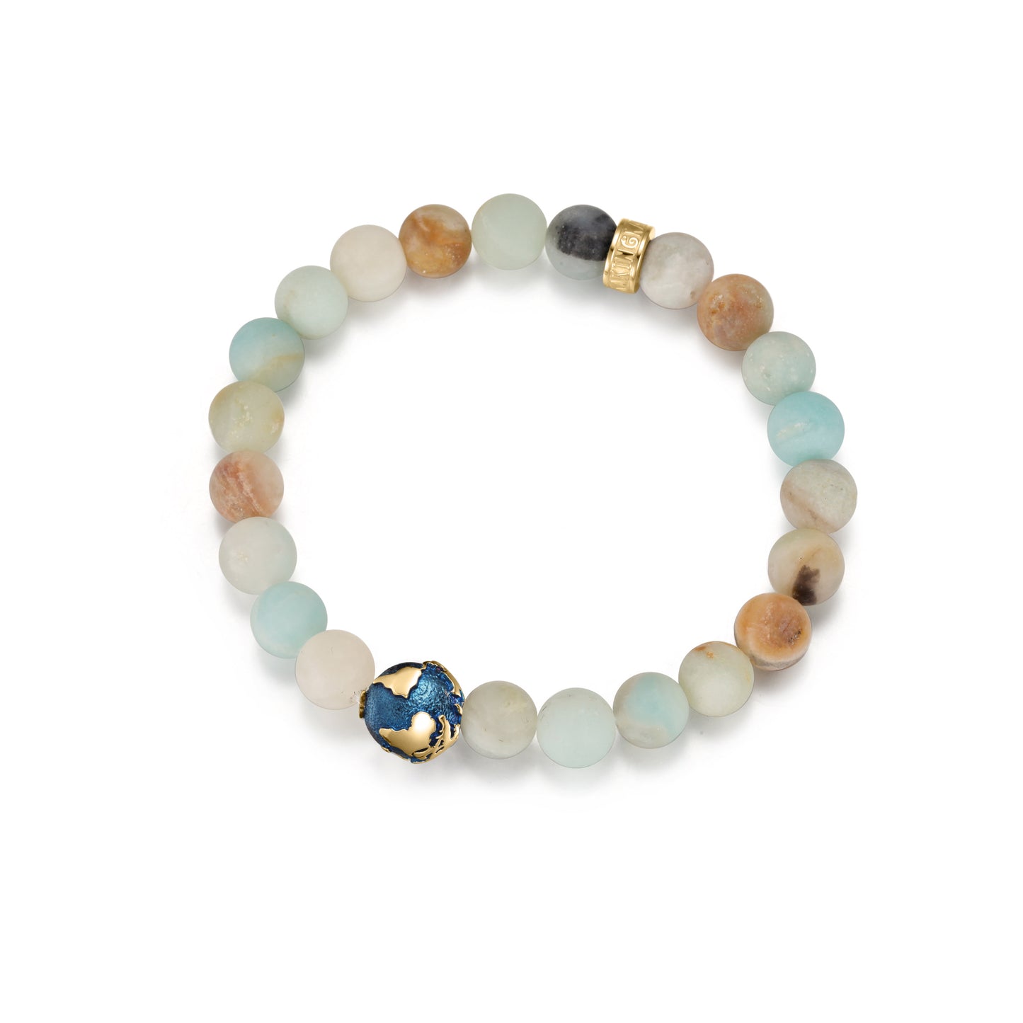 KINGKA Amazonite Stone Bead Bracelet, Blue Gold, The Earth - KINGKA Jewelry