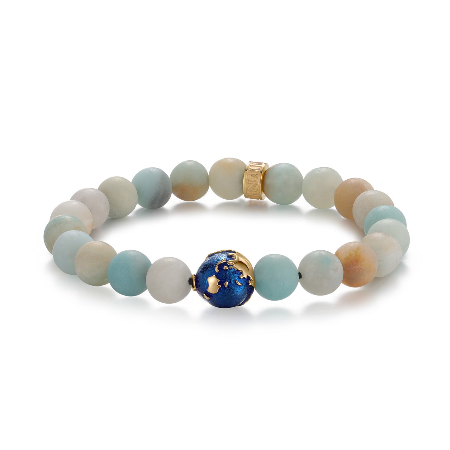 KINGKA Amazonite Stone Bead Bracelet, Blue Gold, The Earth - KINGKA Jewelry