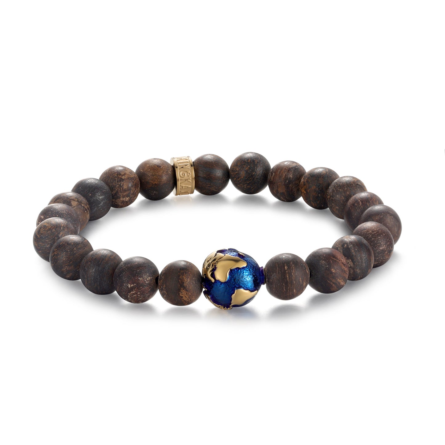 KINGKA Bronzite Stone Bead Bracelet, Gold Blue, The Earth - KINGKA Jewelry