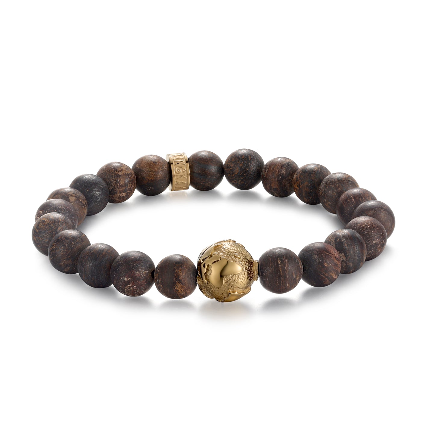 KINGKA Bronzite Stone Beaded Bracelet Gold Plating Globe Map