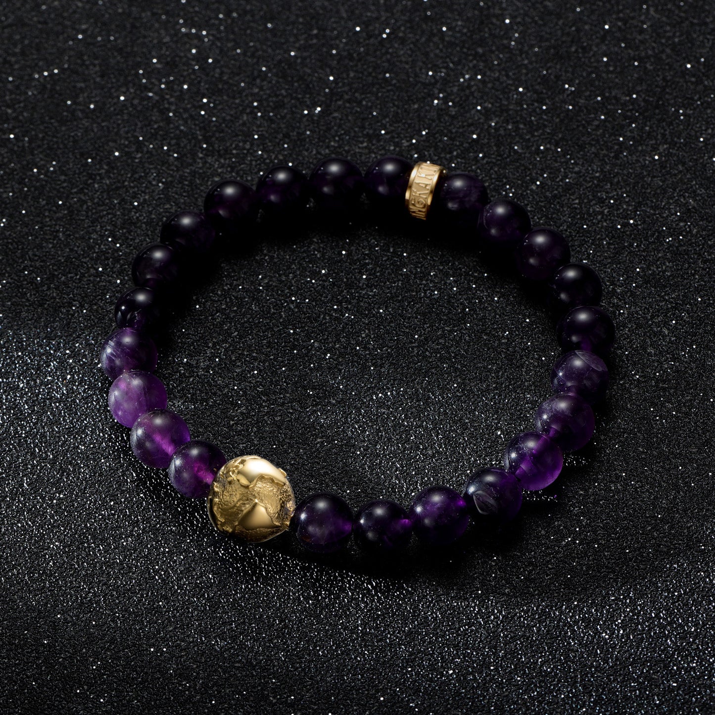 KINGKA Amethyst Stone Gold Plating Earth Beads Bracelet, Love The Earth