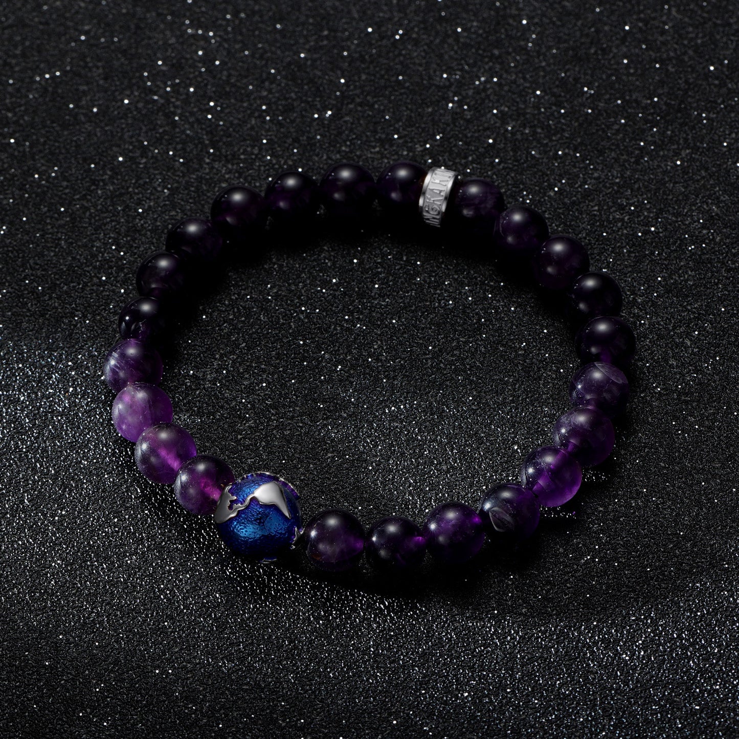 KINGKA Amethyst Natural Stone Beads Bracelet with 316 Stainless Steel Earth Accessory