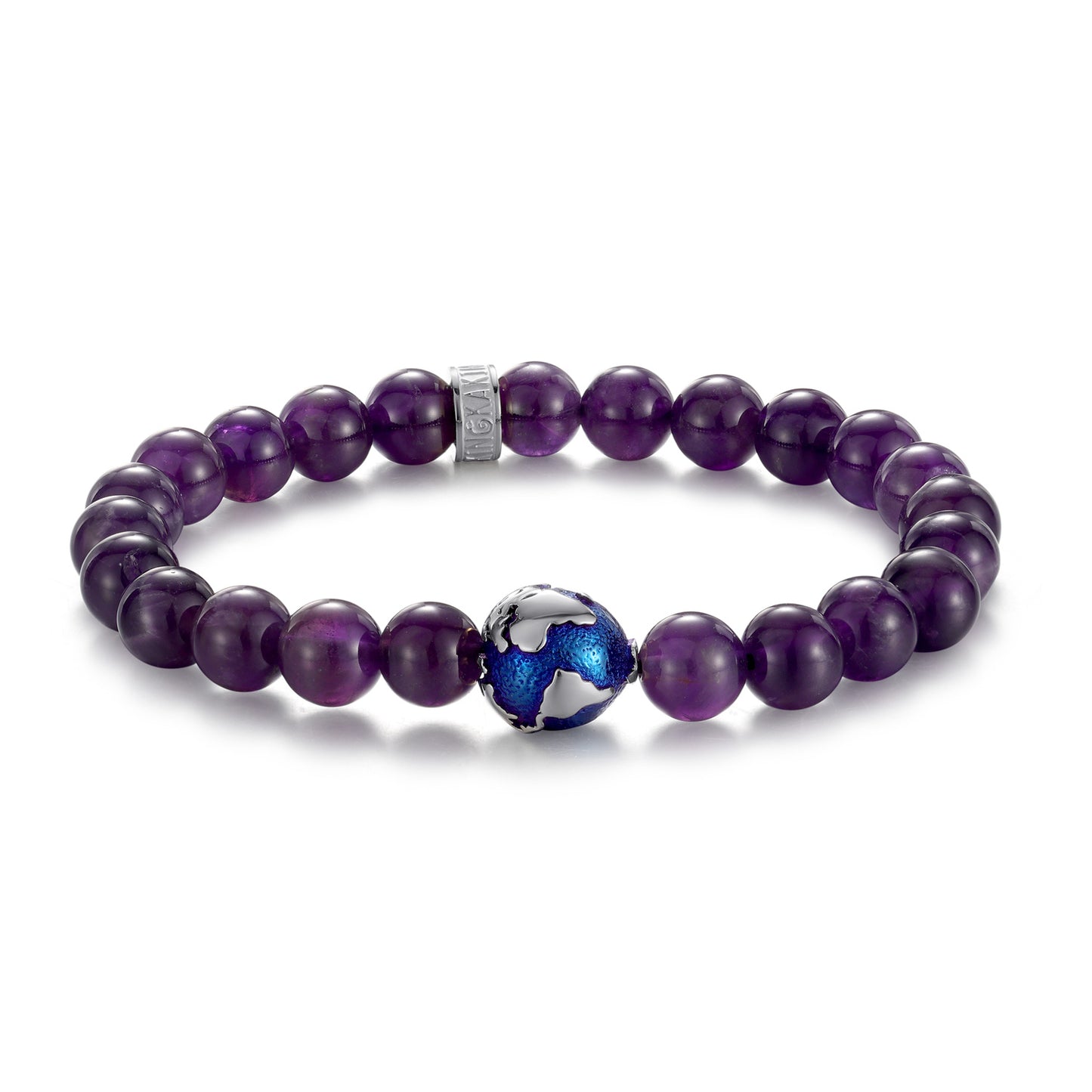 KINGKA Amethyst Bead Bracelet, Silver Bule, The Earth - KINGKA Jewelry