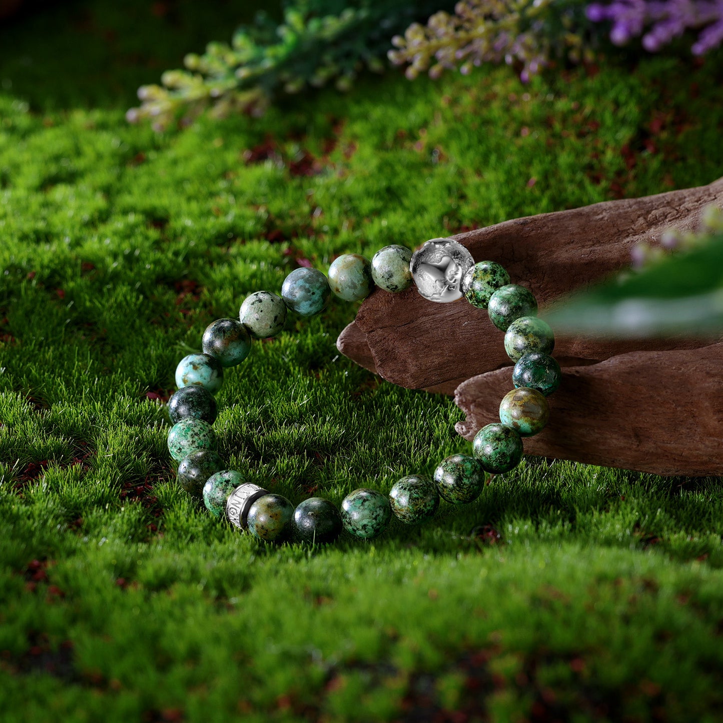 KINGKA African Turquoise Bead Bracelet with 316 Stainless Steel Earth Accessory