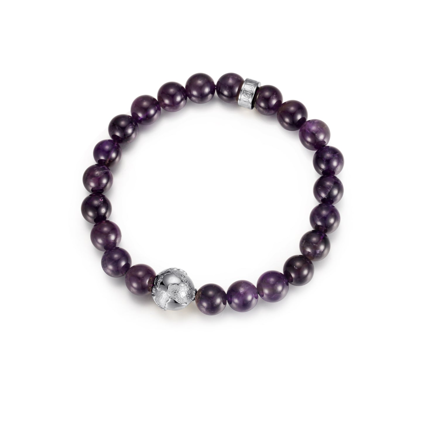 KINGKA Amethyst Bead Bracelet, Silver, The Earth - KINGKA Jewelry