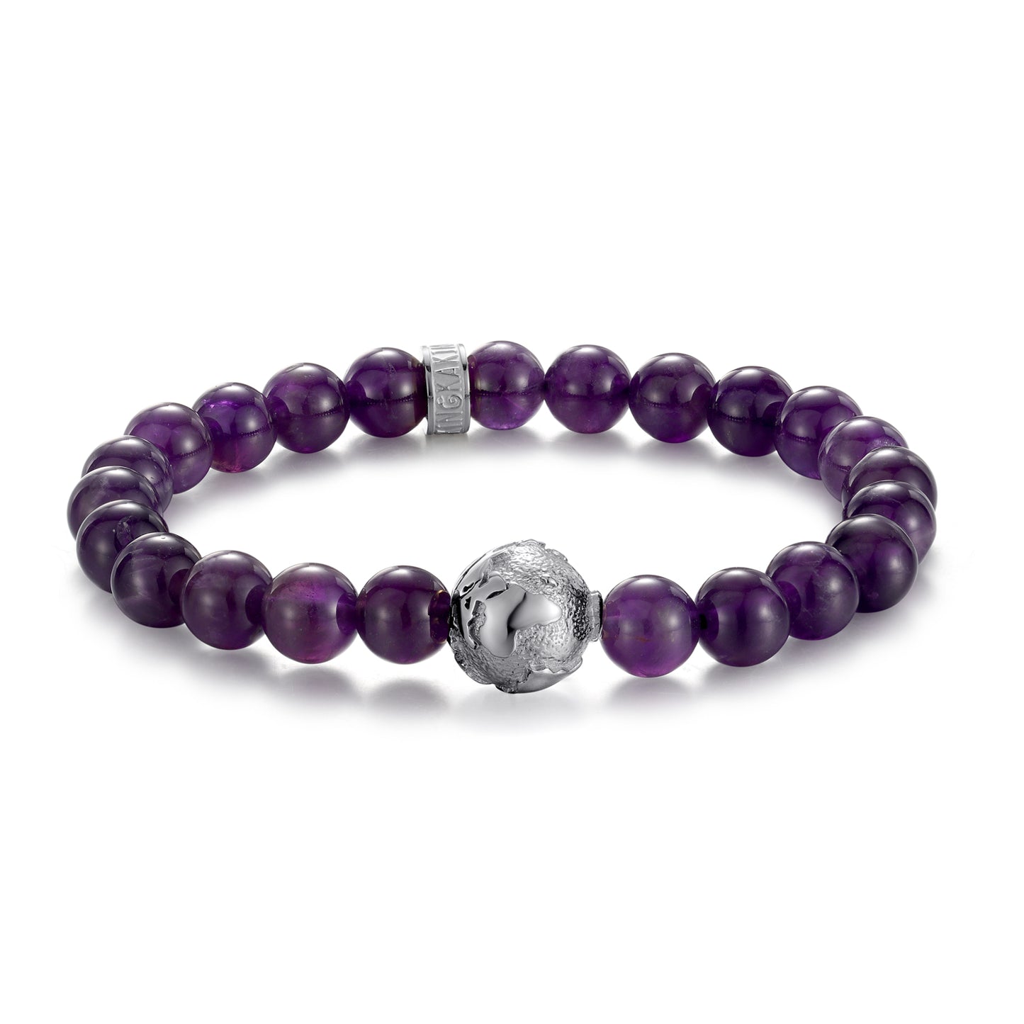 KINGKA Amethyst Natural Stone Beads Bracelet with 316 Stainless Steel Earth Accessory