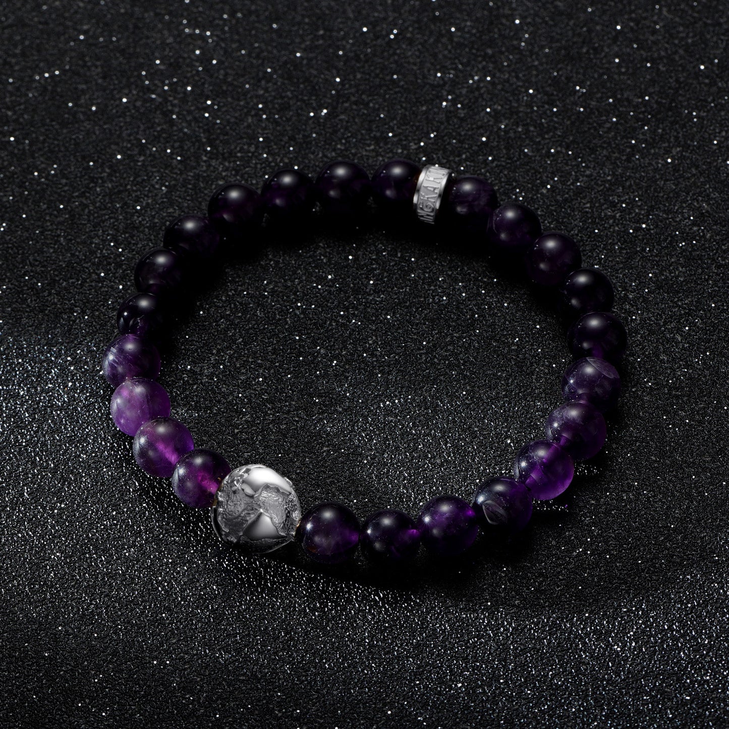 KINGKA Amethyst Natural Stone Beads Bracelet with 316 Stainless Steel Earth Accessory