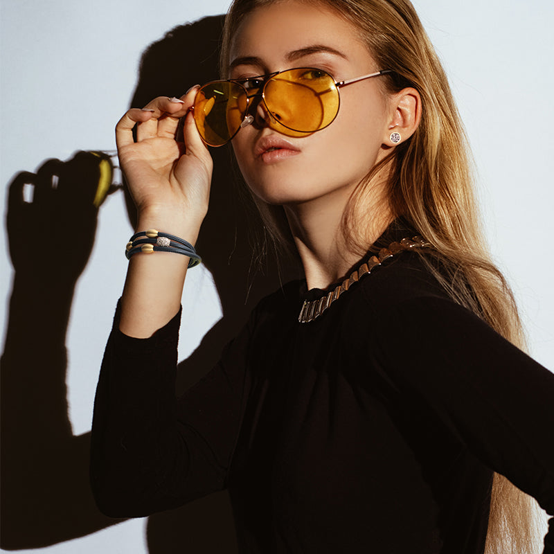 Women Warp-Around Bracelet Leather, Gold Stardust - KINGKA Jewelry