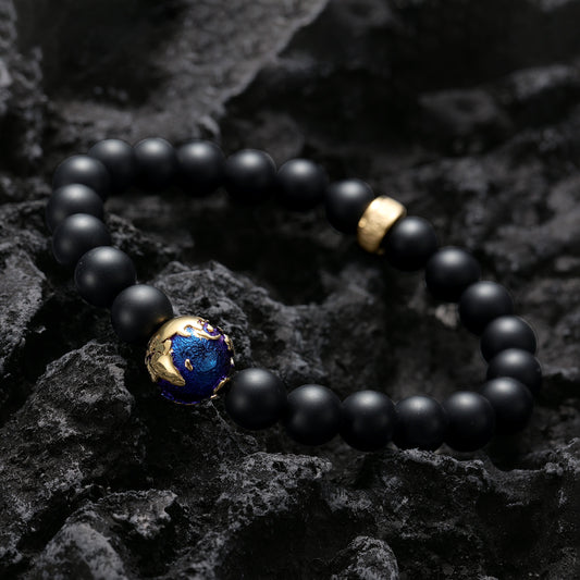 KINGKA Matt Agate Bead Bracelet, Blue Gold, The Earth - KINGKA Jewelry