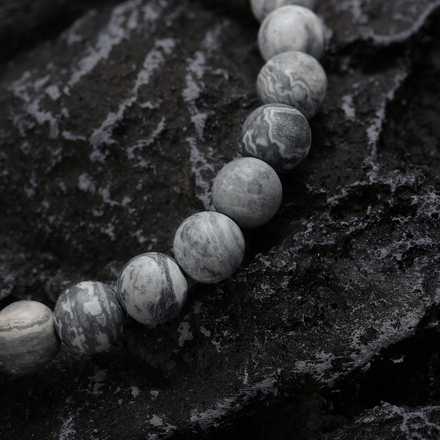 KINGKA Grey Jasper Bead Bracelet, Gold, The Earth - KINGKA Jewelry