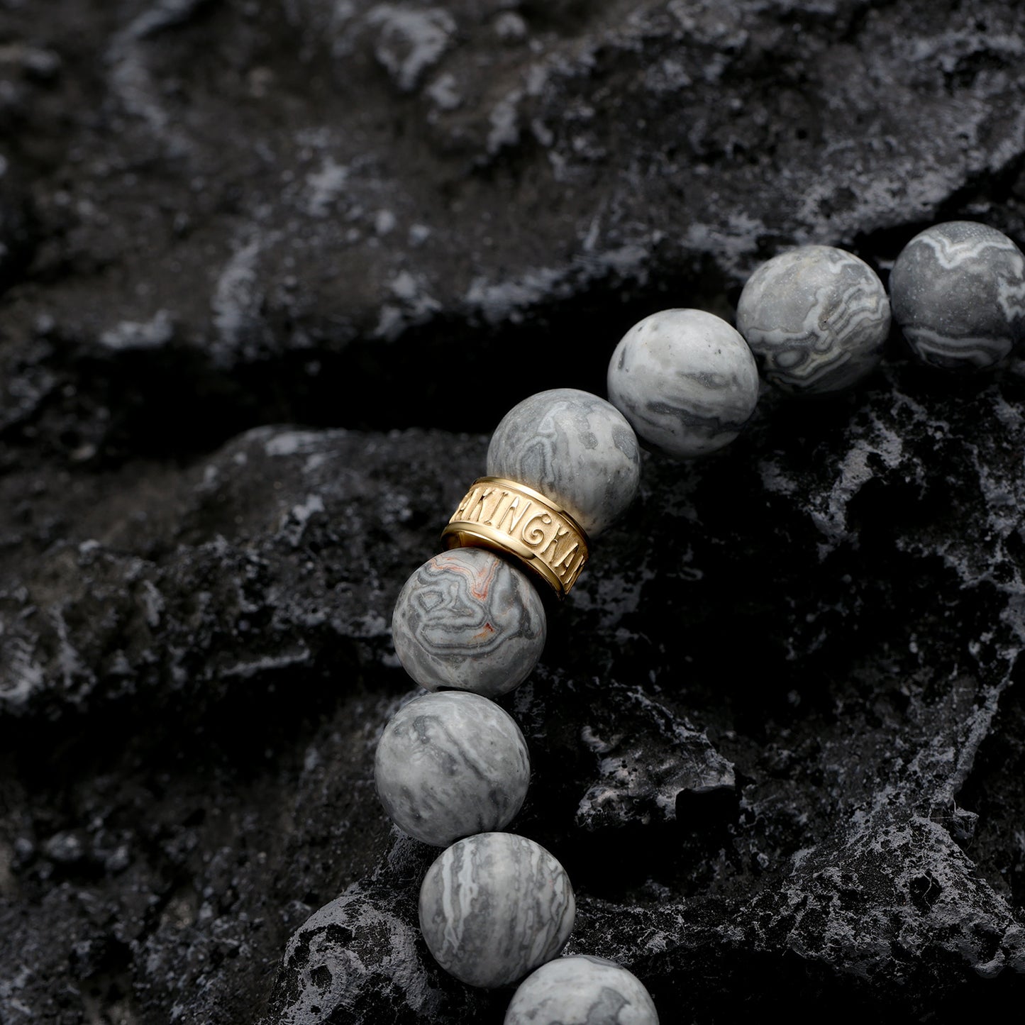 KINGKA Grey Jasper Bead Bracelet, Gold, The Earth - KINGKA Jewelry