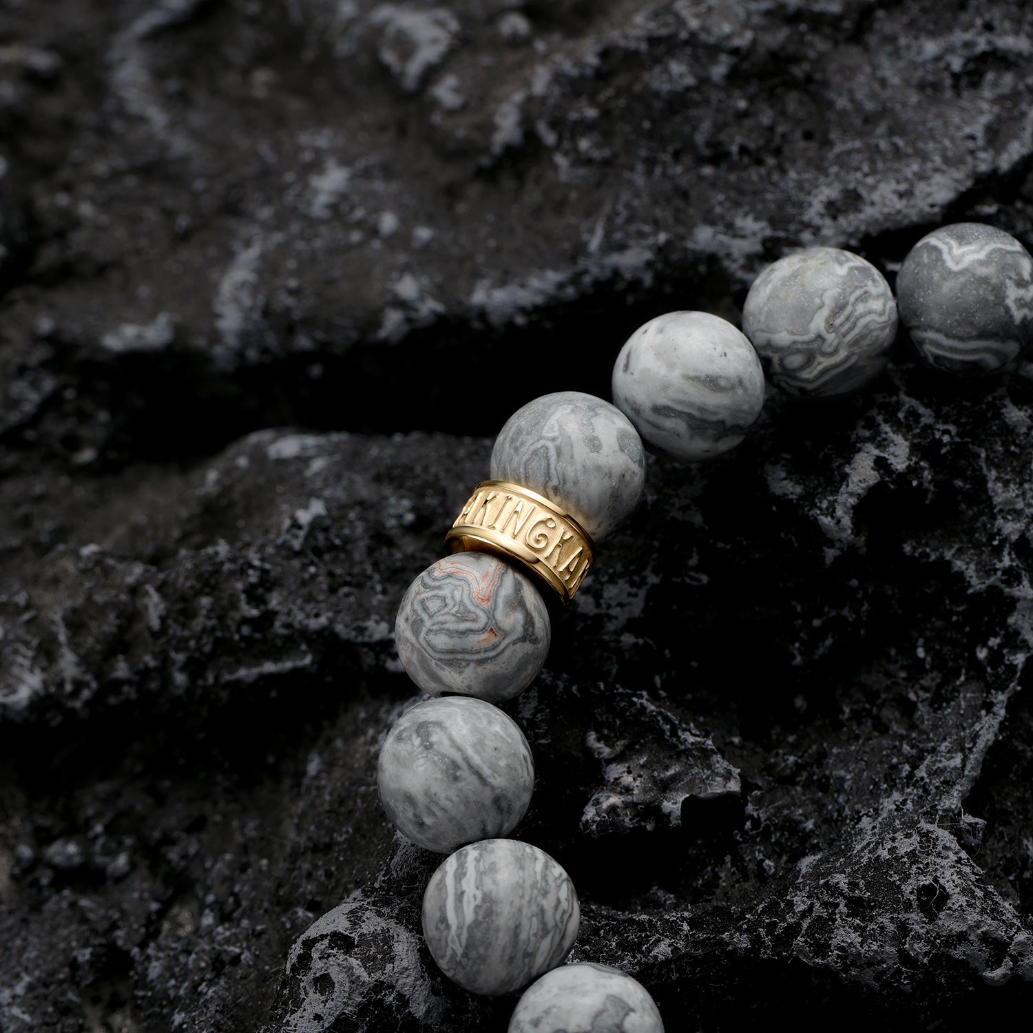 KINGKA Grey Jasper Bead Bracelet, Gold, The Earth - KINGKA Jewelry