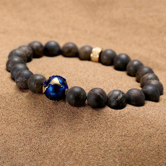 KINGKA Bronzite Stone Bead Bracelet, Gold Blue, The Earth - KINGKA Jewelry