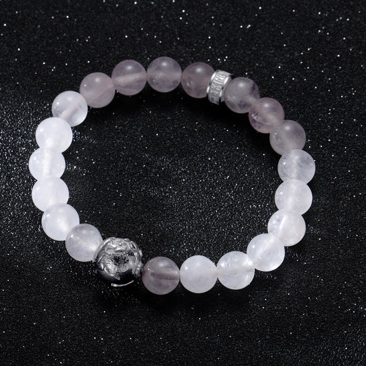 KINGKA Natural Rose Quartz Beaded Bracelet with 316 Stainless Steel Goble Accessory