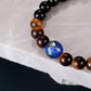 KINGKA Natural Tiger Eye Black Onyx Stone Bracelet with 316 Stainless Steel Earth Bead
