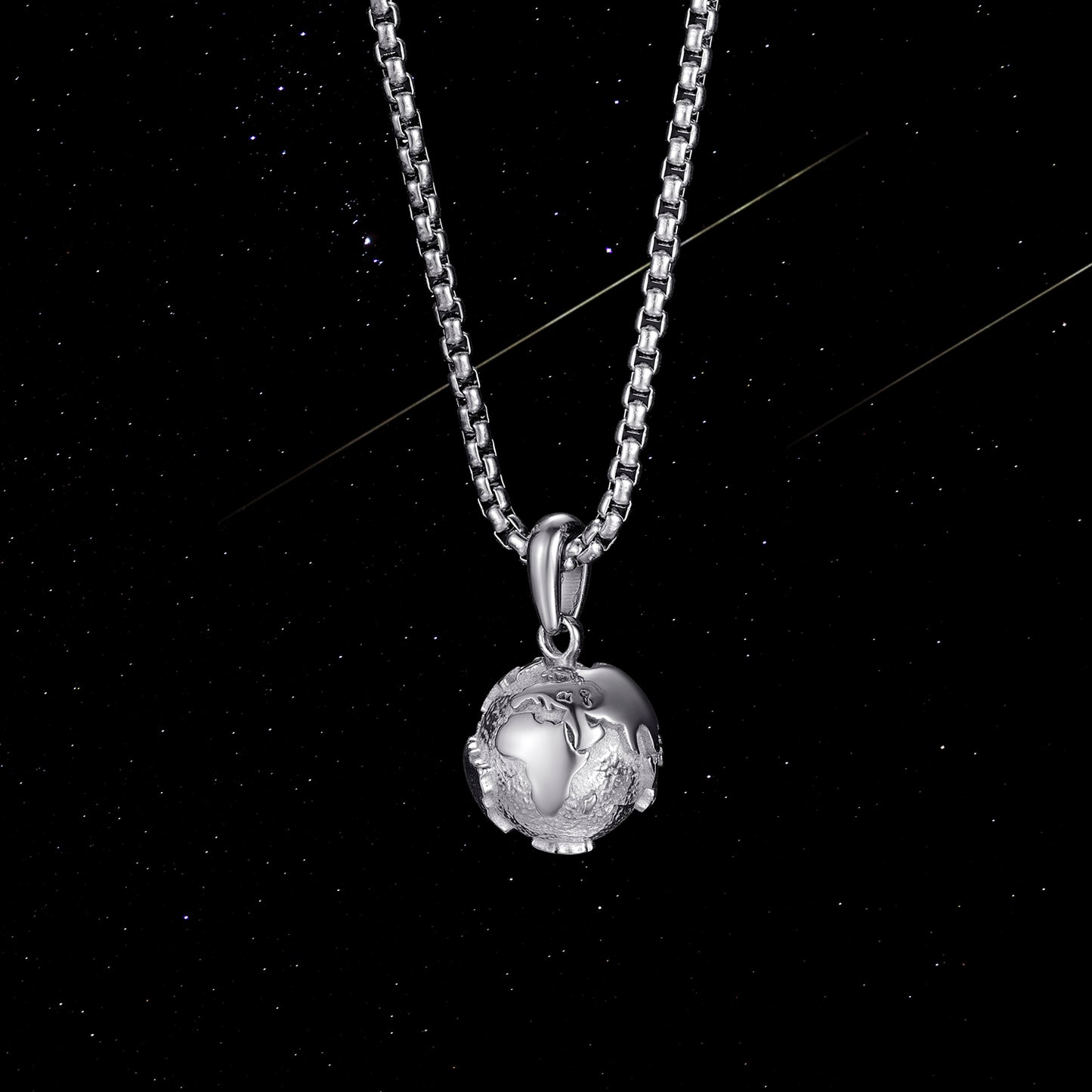 KINGKA Stainless Steel World Map Globe Necklace, Sterling Silver