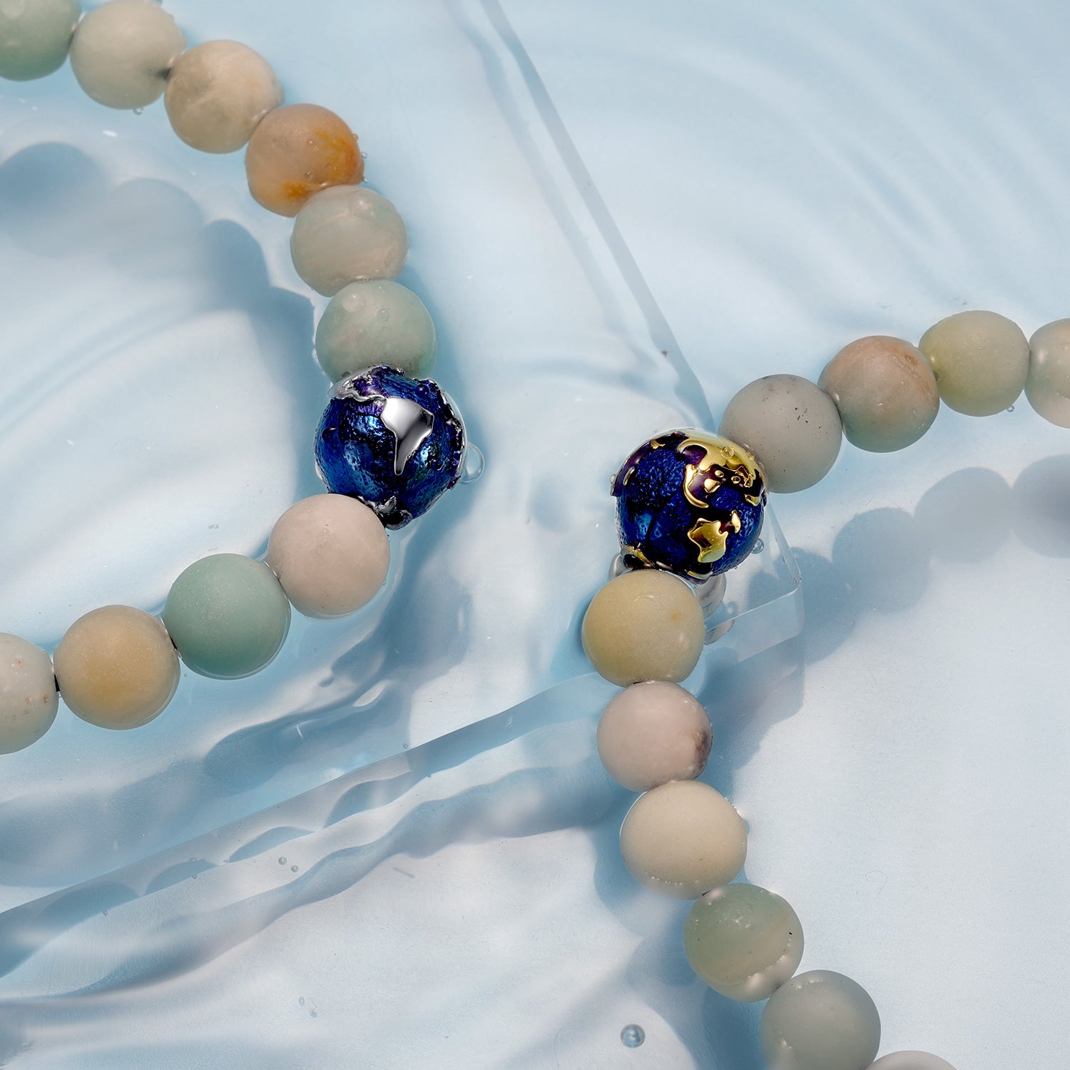 KINGKA Amazonite Stone Bead Bracelet, Blue Gold, The Earth - KINGKA Jewelry