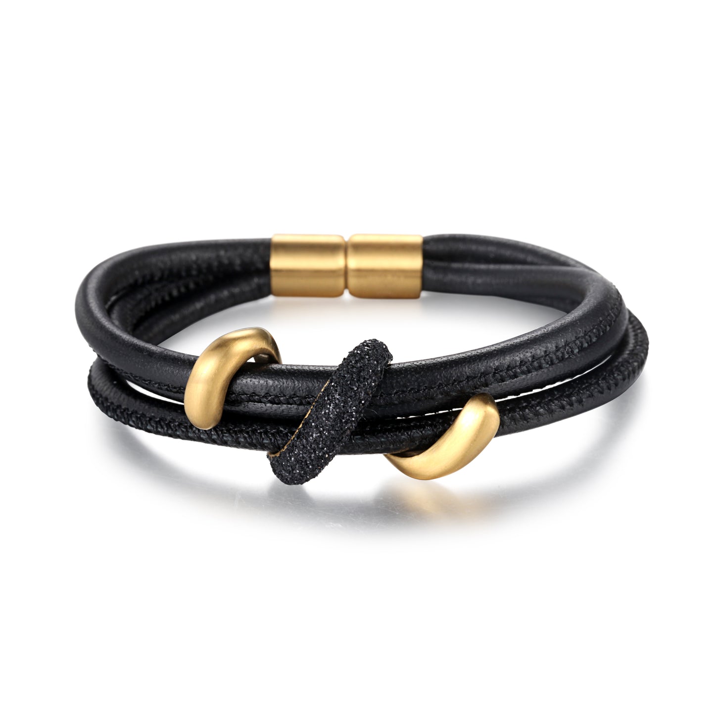 Women Warp-Around Bracelet Leather, Black Stardust - KINGKA Jewelry