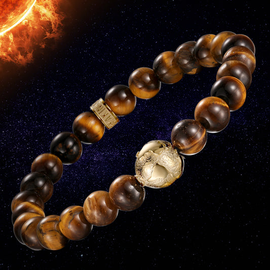 KINGKA Natural Tiger Eye Bead Stone Bracelet with 316 Stainless Steel Earth Accessory