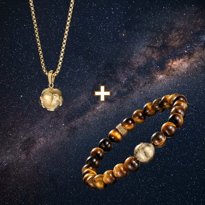 Natural Tiger Eye Bracelets with 316 Stainless Steel Earth Bead & The Earth Necklace