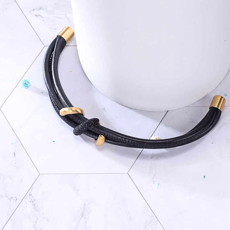 Women Warp-Around Bracelet Leather, Black Stardust - KINGKA Jewelry