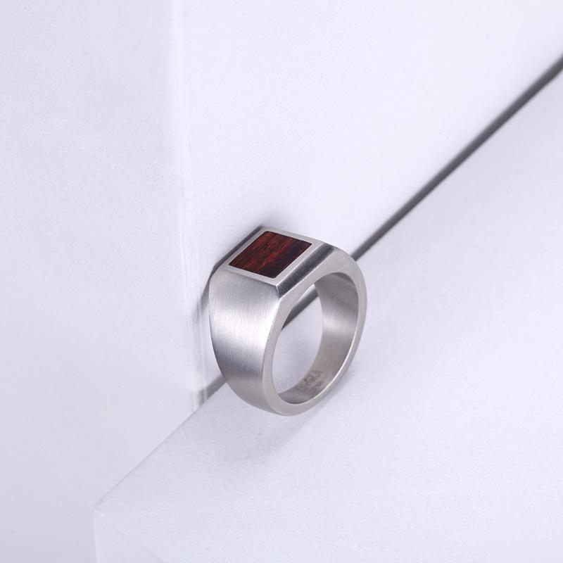 Men's Signet Ring Wood Inlay - KINGKA Jewelry