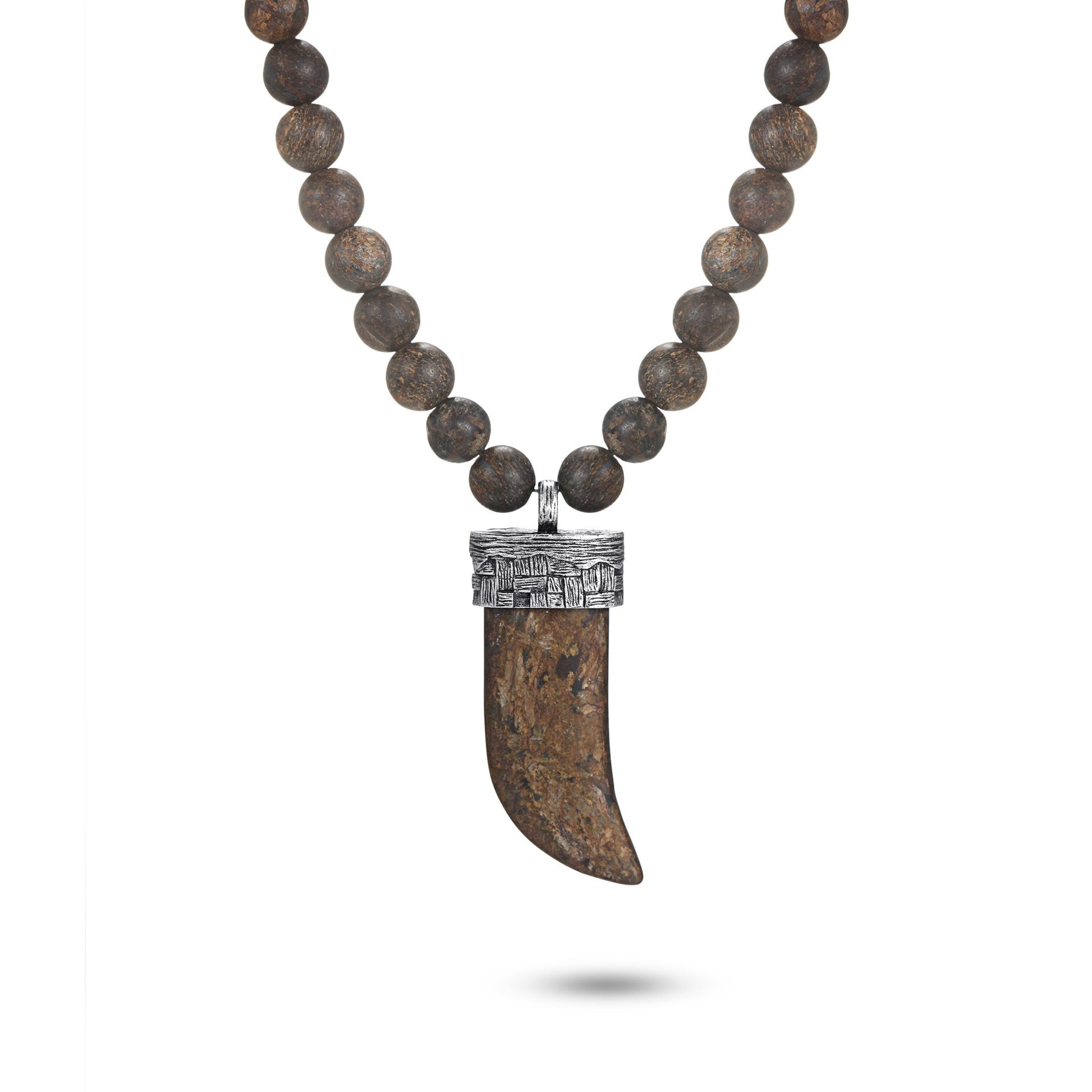 Men's Wolf's Fang Necklace with Beaded Chain - KINGKA Jewelry