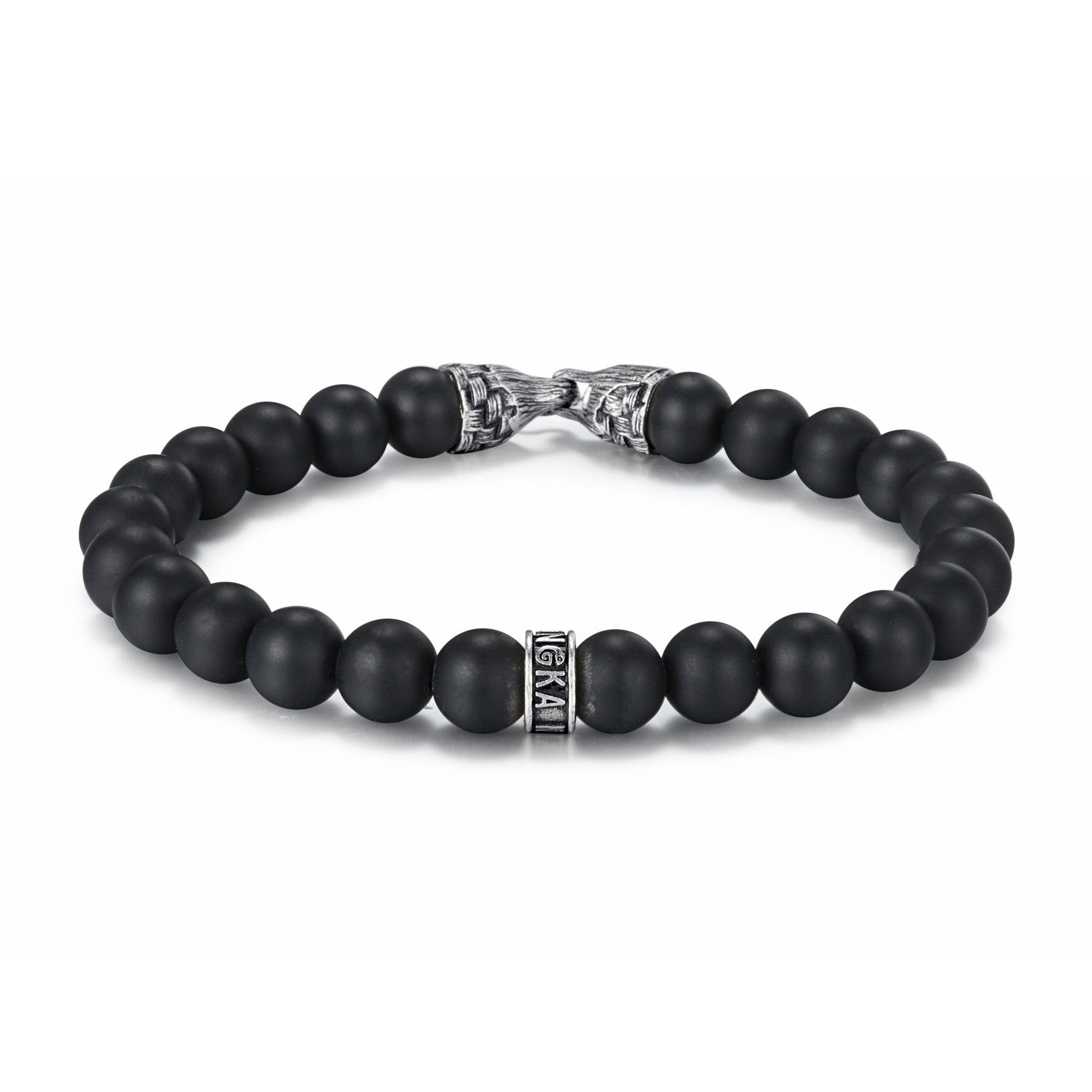Men's Beaded Bracelet with Stones, Woven Clasp - KINGKA Jewelry