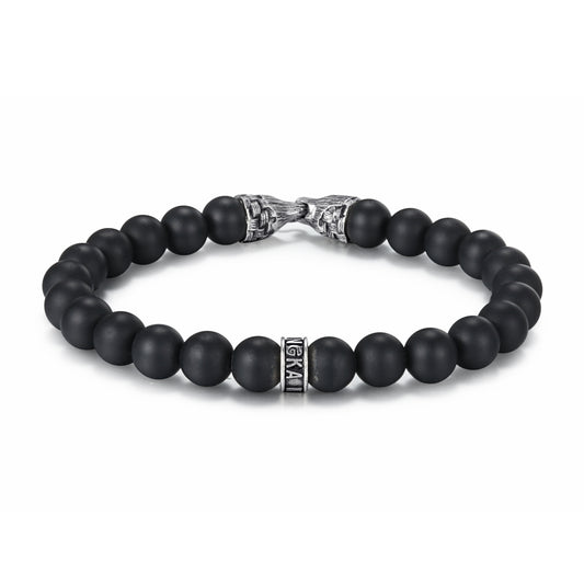 Men's Beaded Bracelet with Stones, Woven Clasp - KINGKA Jewelry