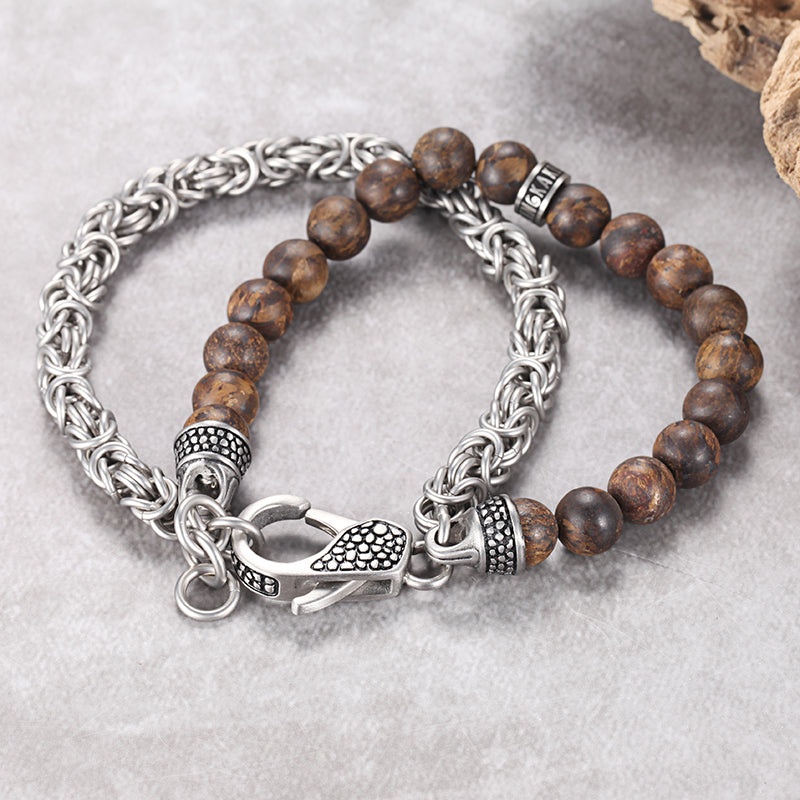 Men's Wrap-Around Bracelet with Stones, King Chain - KINGKA Jewelry